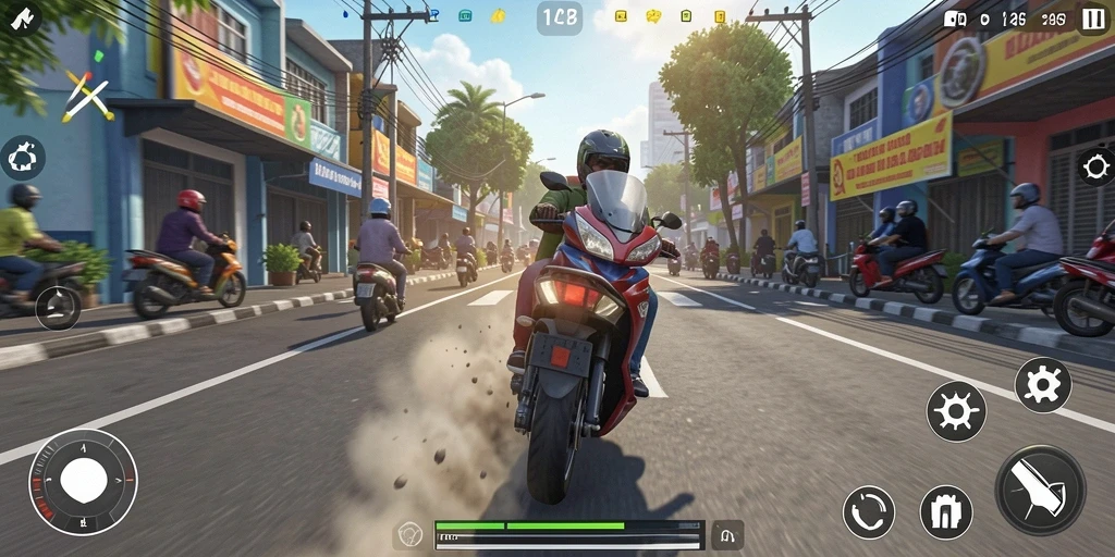 Screenshot gameplay seru dari balapan motor di 3446.