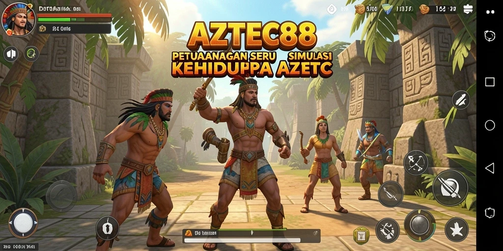 Gameplay AZTEC88 yang menunjukkan dunia Aztec yang kaya.
