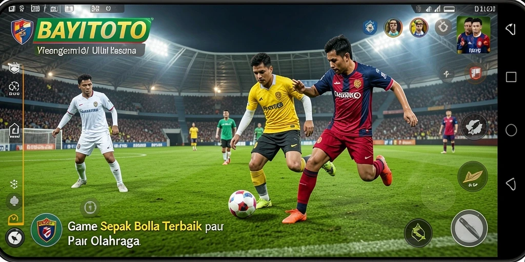 Screenshot permainan BAYITOTO menampilkan aksi seru tim sepak bola.