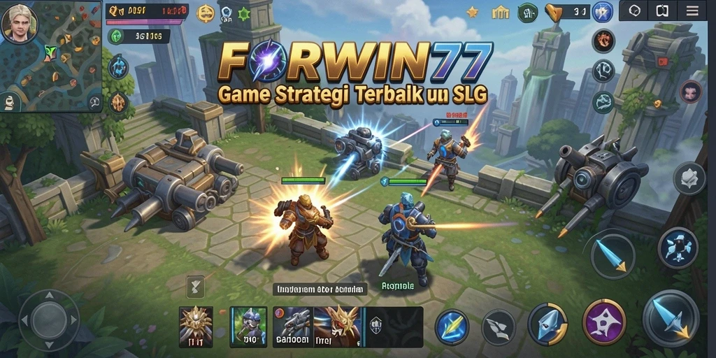 Gameplay FORWIN77 dengan pertempuran strategi yang intens.