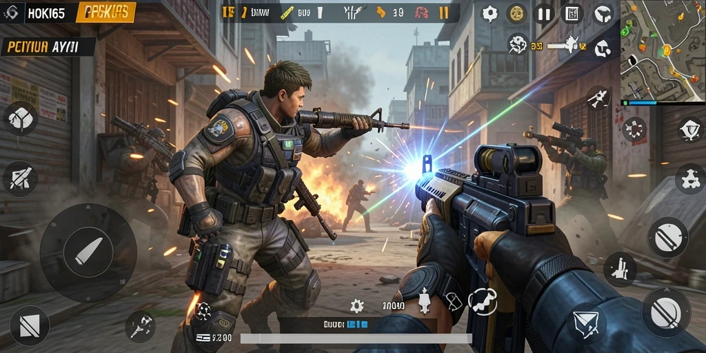 Tampilan gameplay HOKI65 yang mengesankan dengan aksi FPS intens.