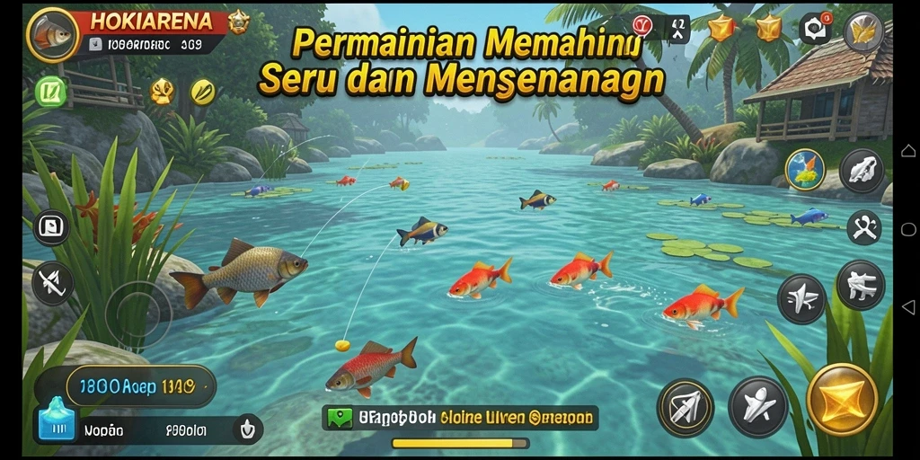 Screenshot HOKIARENA menampilkan momen seru saat menangkap ikan besar.