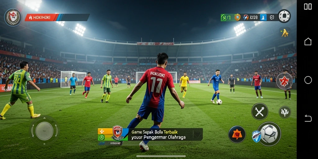 Gameplay HOKIHOKI yang mendebarkan dengan aksi sepak bola seru.