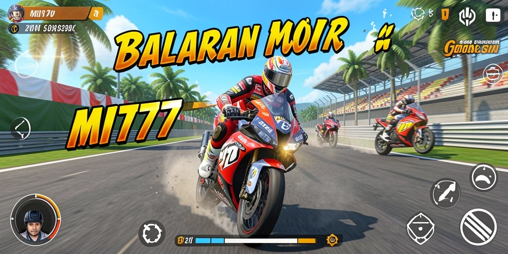 Tangkapan layar gameplay seru MT777 saat balapan di jalur yang menegangkan.