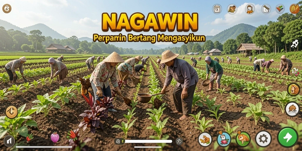 Tampilan gameplay NAGAWIN dengan berbagai aktivitas pertanian.