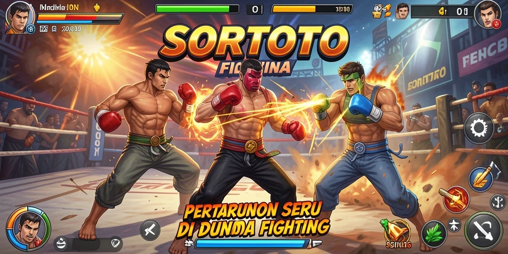 Tampilan gameplay SORTOTO dengan pertarungan yang seru dan penuh aksi.
