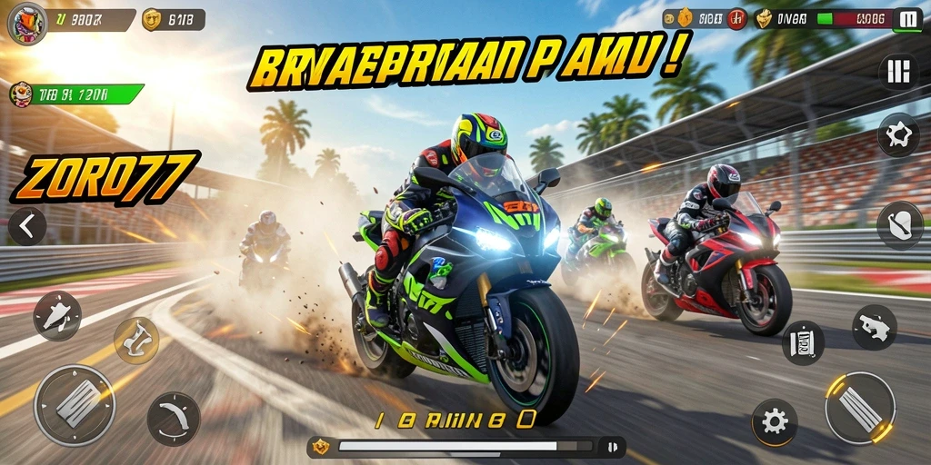 Tampilan gameplay seru dari balapan motor di ZORO77.